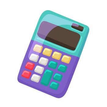 Multi-colored school calculator with colored buttons on a white background, illustration vector