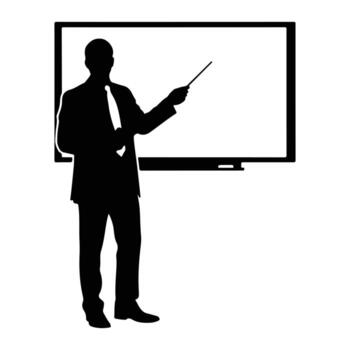 Man presenting with pointer at screen silhouette businessman vector