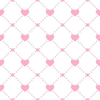 Seamless pattern with dots and hearts. Geometric pink repeating texture of dotted rhombuses with hearts in nodes. vector