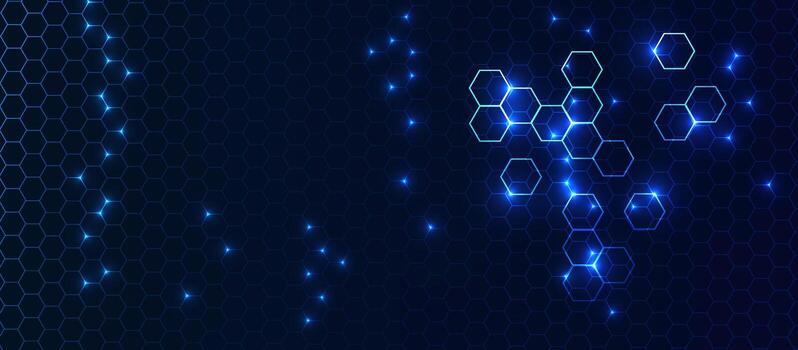 Abstract blue background with hexagon shapes. Geometric banner design for medical, tech, and science projects. vector