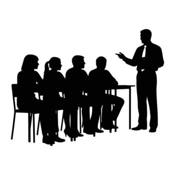 Instructor teaching seated audience lecture presentation vector