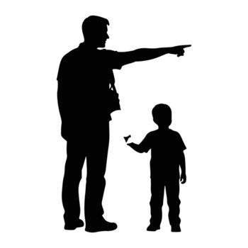 Man pointing child holding object silhouette vector