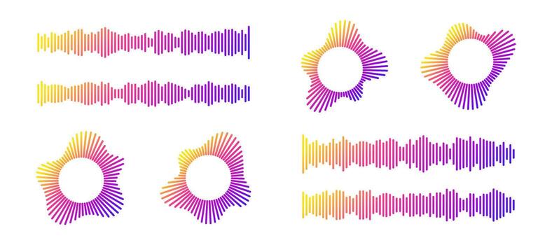 degradado sonido ola patrones con música audio frecuencias en circular y lineal diseños para igualada visualización. vector