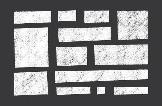 White crayon rectangular text box shapes for overlay designs - rough chalk texture with grainy surface on dark background. vector