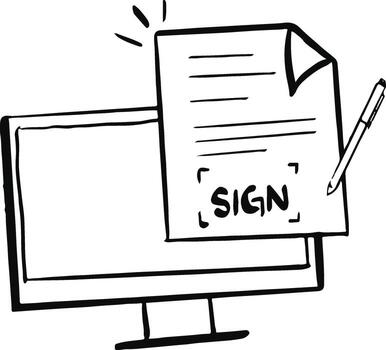 Digital Document with Signature Doodle vector