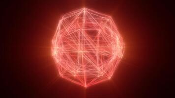 röd 3d trådmodell strukturera av en sfär med lysande neon rader, representerar de fusion av konst och teknologi i digital nät video