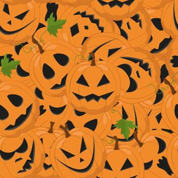 Halloween seamless pattern with classic spooky elements. Image of pumpkin with different faces. vector