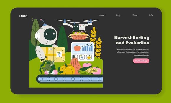 Robots sorting harvest on conveyor belt vector