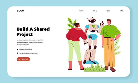 colaboración con robot y equipo en proyecto vector