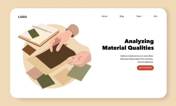 Hands analyzing fabric samples and notes vector