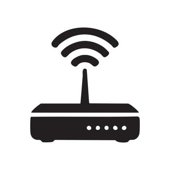 Black Silhouette of a Wireless Router Emitting Signals, a Modern Symbol of Internet Connectivity and Networking at Home or Office vector