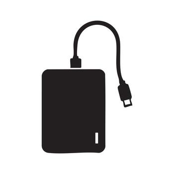 Silhouette of a Portable Hard Drive with USB Cable Offers Convenient and Compact Data Storage Solutions for Modern Tech Users vector