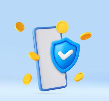 Mobile phone with security shield and coins vector