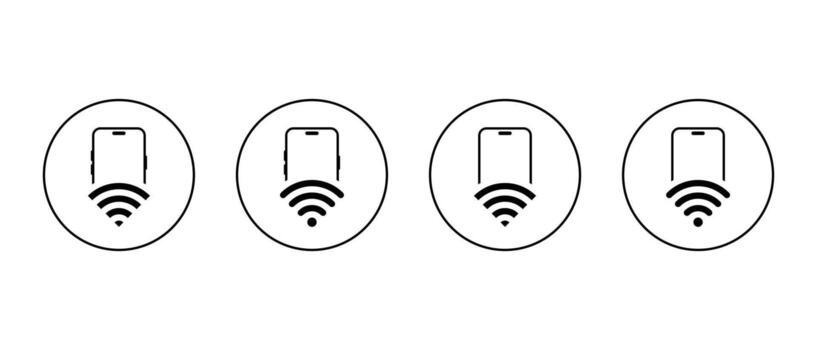 Smartphone with wifi icon set in circular outline. Mobile internet and wireless connection symbol vector