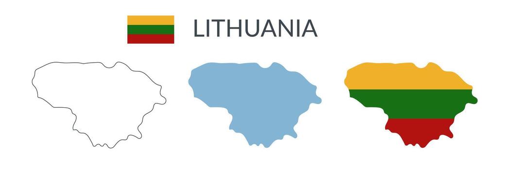 Lithuania country geographical borders isolated on white background. Lithuanian flag. vector