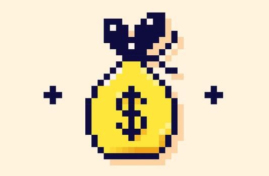 Y2K pixel user interface element. Bag of money. vector