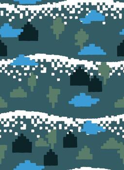 sin costura japonés inspirado resumen modelo con pixelado montañas, nubes, y arboles corte de papel estilo diseño mezcla tradicion con moderno mínimo estético. vector