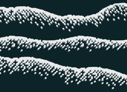 Japanese inspired abstract wave pattern with pixelated texture. Minimal indigo and white Ikat design reflecting sashiko and boro textile aesthetics. vector