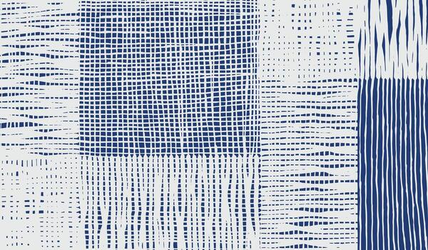 Hand drawn brush lines abstract woven texture pattern in white and blue, Japanese and ethnic wood carving, block print background, simple graphic for textile, decoration vector