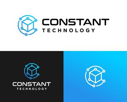 Letter C monogram Constant Technology Logo Futuristic Tech Cube in a Circle vector