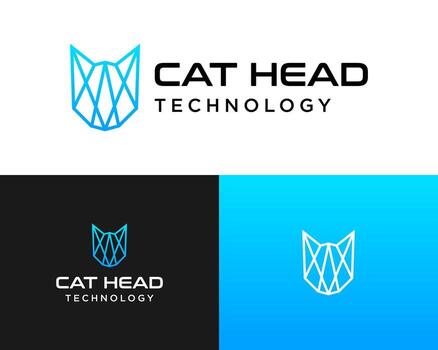 A logo design about a geometric cat head with thin lines. vector