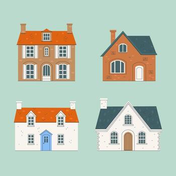 A set of four houses in a simple style. graphics. vector