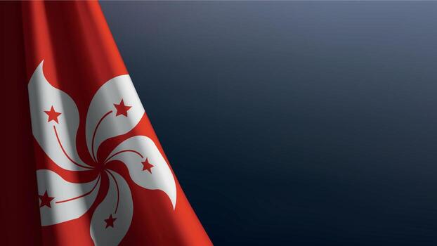 Hong Kong flag with emblem on dark gradient background vector