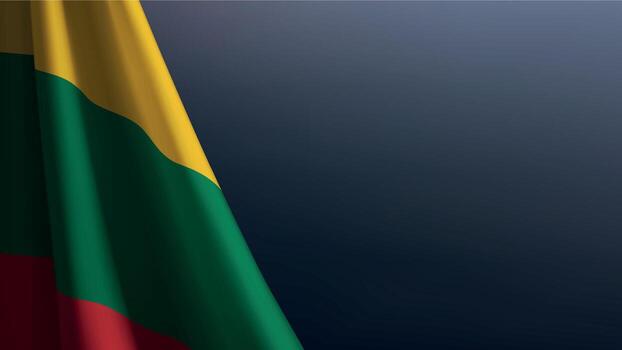 Lithuania flag with emblem on dark gradient background vector
