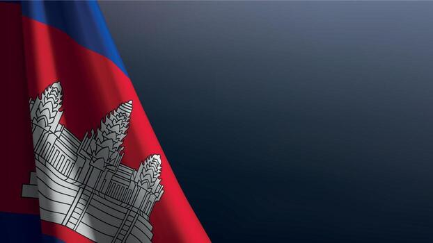 Cambodia flag with emblem on dark gradient background vector