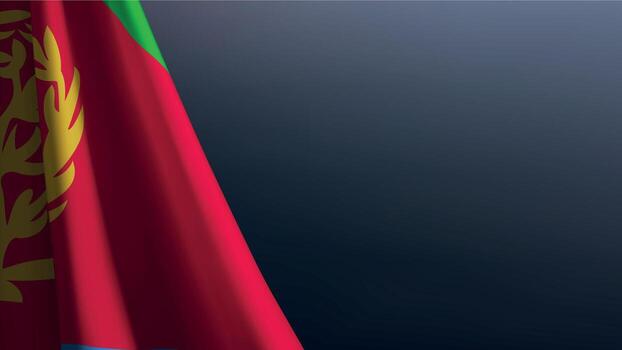 Eritrea flag with emblem on dark gradient background vector