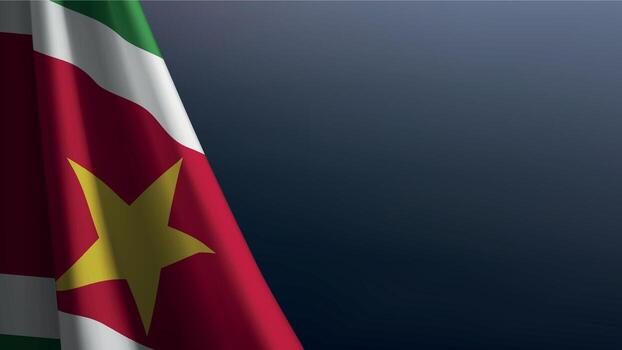 Suriname flag with emblem on dark gradient background vector