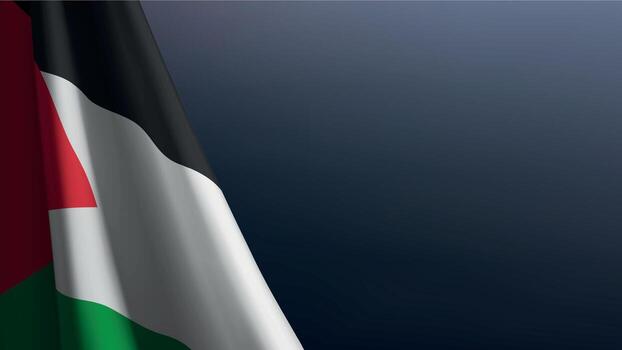 Palestine flag with emblem on dark gradient background vector