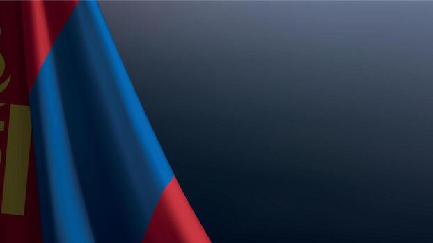 Mongolia flag with emblem on dark gradient background vector