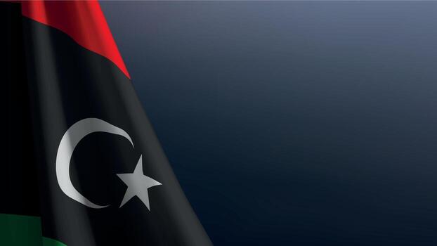 Libya flag with emblem on dark gradient background vector