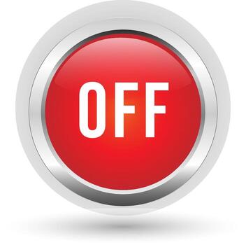 Shiny red button with metallic border and OFF text, symbolizing power or shutdown vector