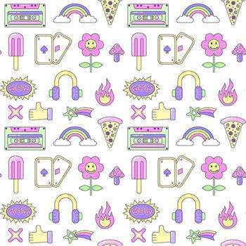 colorful pattern with retro icons vector
