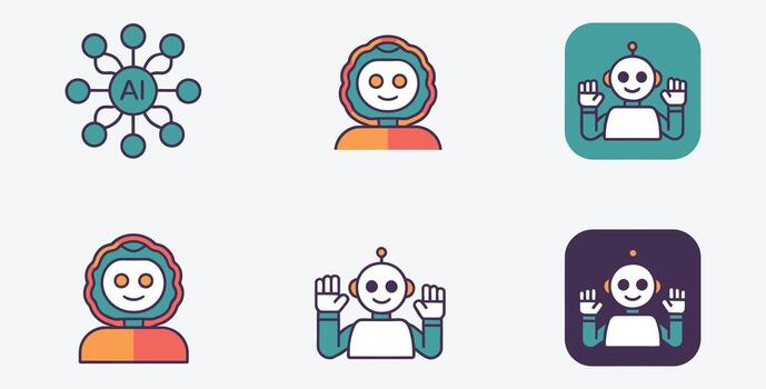 Set of flat design artificial intelligence robot icons collection vector
