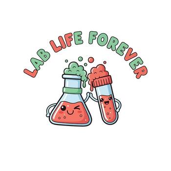 Two cute laboratory containers with smiling faces and lab life text halloween theme tshirt design vector