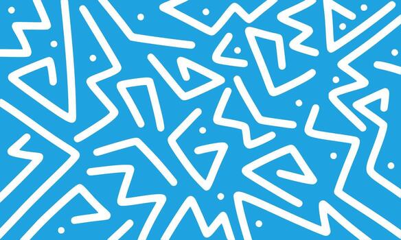 marker drawn bold doodle lines and dots pattern. Abstract modern geometric uncurved wavy ornament with blue background. vector