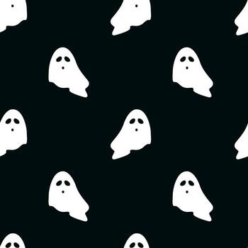 Seamless pattern with flying white ghosts on the dark background. Easy changeable color of pattern and background. vector