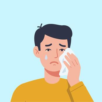 Man crying with a tissue in his hand vector