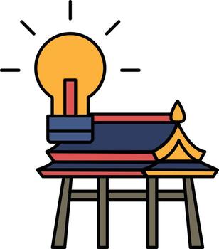 A light bulb is lit up and is above a building vector