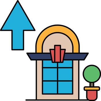 A building with a black and white design and a white arrow pointing up vector