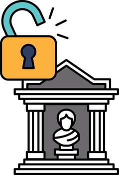 A black and white image of a building with a keyhole on the front vector