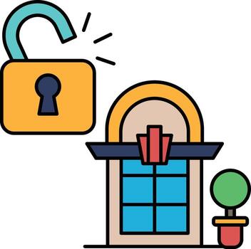 un negro y blanco imagen de un puerta con un ojo de cerradura y un bloquear vector