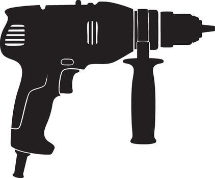 Silhouette of a power drill with a side handle and chuck tool isolated vector