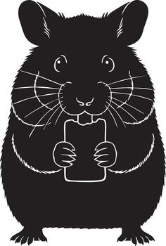 Silhouette of a fluffy hamster holding a rectangular object rodent animal vector