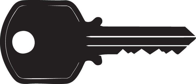 Silhouette of a house key with a circular bow and serrated bit object metal vector