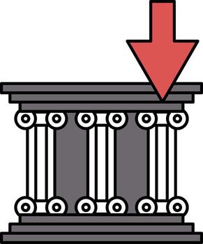 A white and black drawing of a column with a downward arrow pointing to it vector