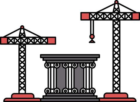 un edificio con dos grúas en el antecedentes vector